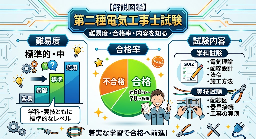 第二種電気工事士試験の難易度・合格率・内容を解説