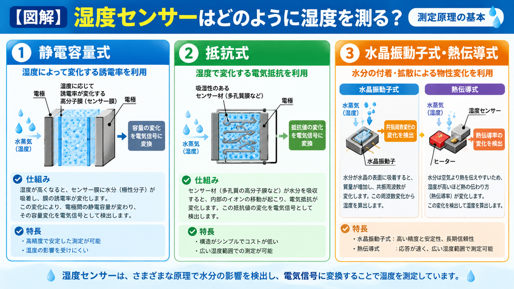 図解、湿度センサー3つの方式の画像