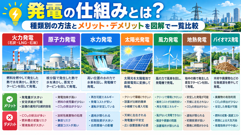 図解、発電の種類
