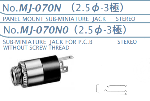 【MJ-070N】マル信無線電機  2.5φ×3極 プラグ/ジャック