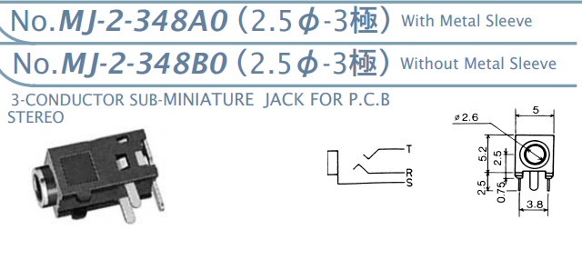 【MJ-2-348B0】マル信無線電機 2.5φ×3極　プラグ/ジャック