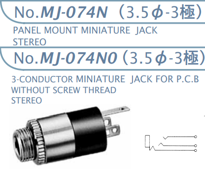 【MJ-074N】マル信無線電機  3.5φ×3極 プラグ/ジャック