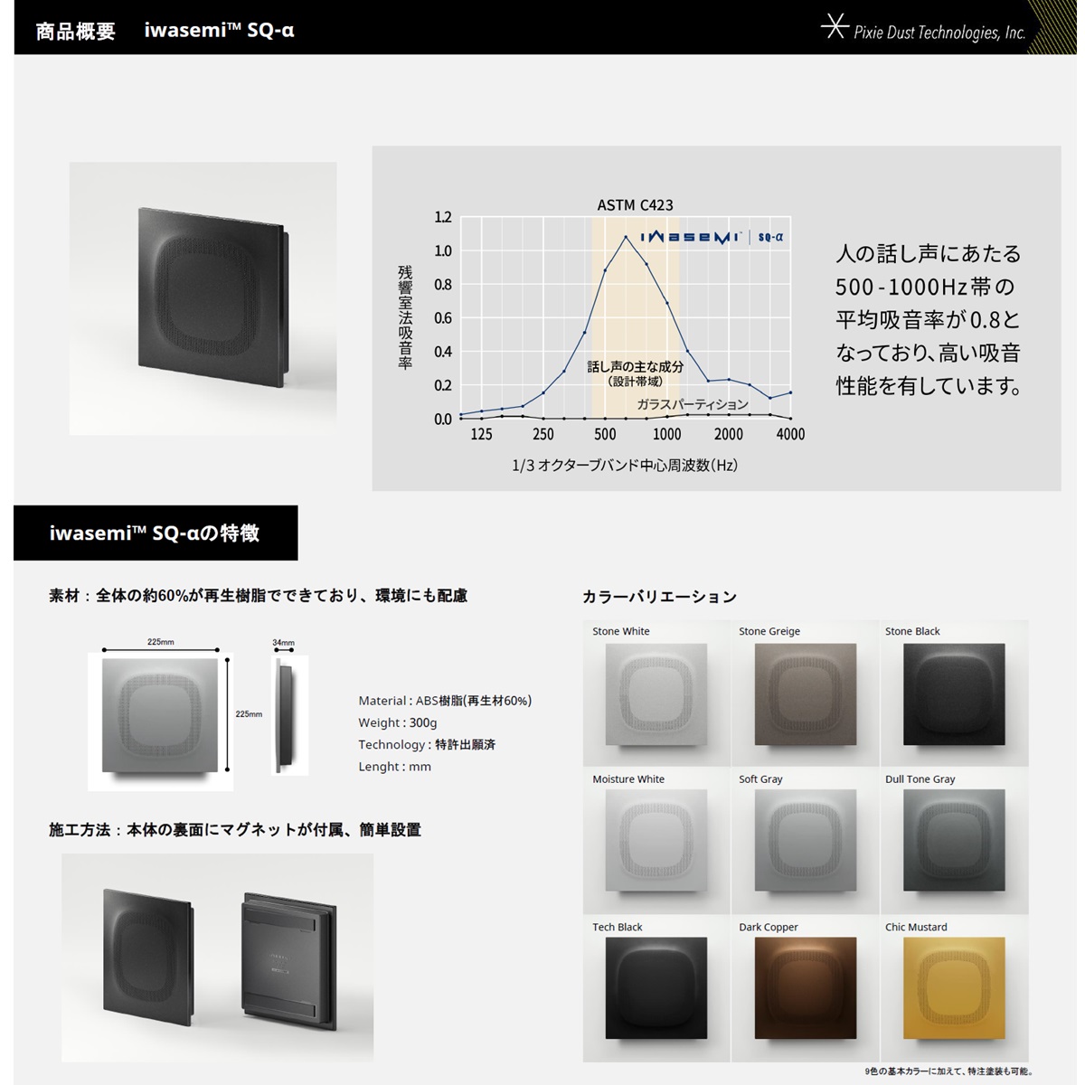 【iwasemi SQ-α】ピクシーダストテクノロジーズ 吸音パネル