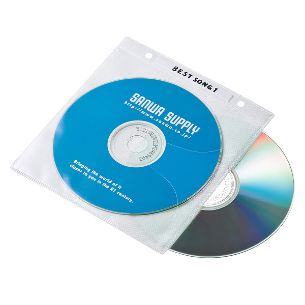 【FCD-FR100WN】サンワサプライ　DVD・CD不織布ケース（リング穴付・ホワイト）