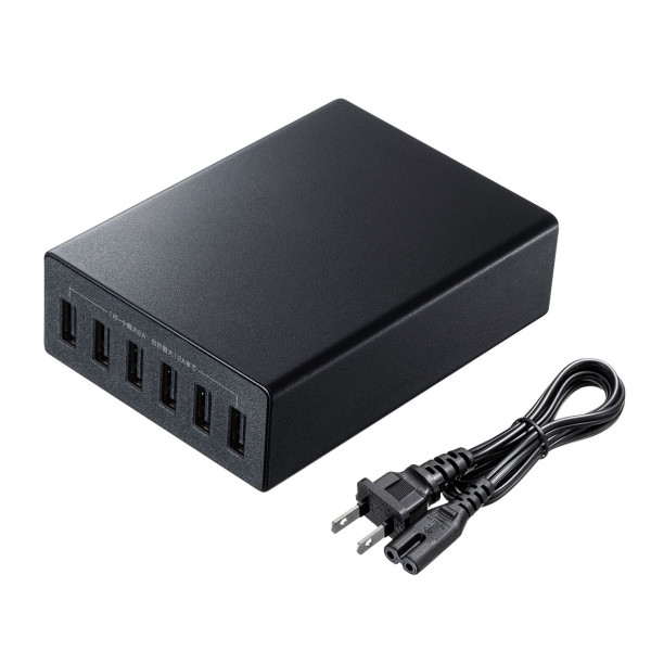 【ACA-IP67BK】サンワサプライ　USB充電器（6ポート・合計12A・ブラック）