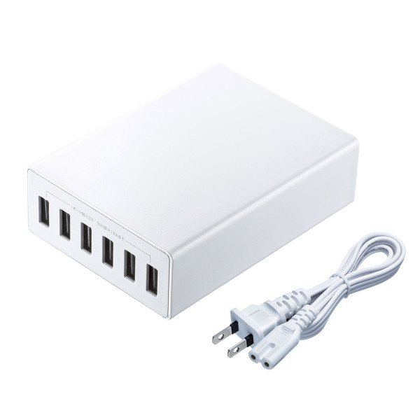【ACA-IP67W】サンワサプライ　USB充電器（6ポート・合計12A・ホワイト）