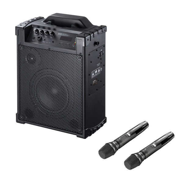 【MM-SPAMP14】サンワサプライ　ワイヤレスマイク付き拡声器スピーカー(バッテリー内蔵・ワイヤレスマイク2本対応)