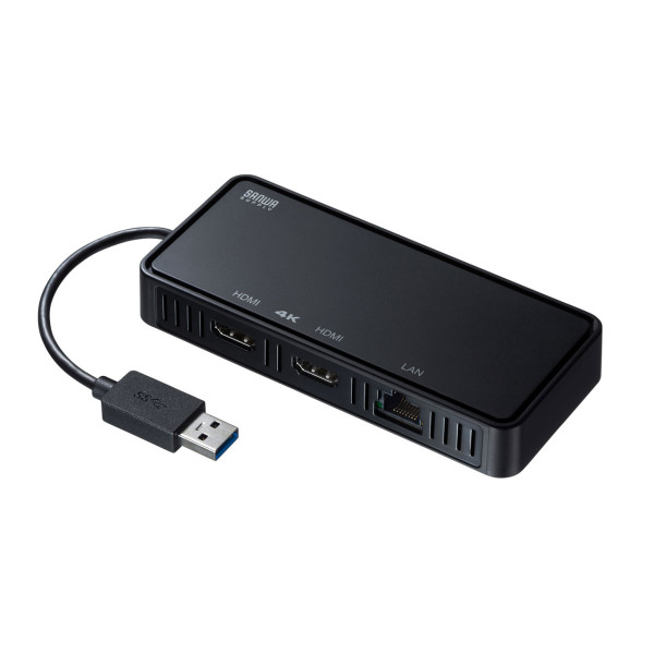 【USB-CVU3HD3】サンワサプライ　USB3.1-HDMIディスプレイアダプタ(4K対応・ 2出力・LAN-ポート付き)