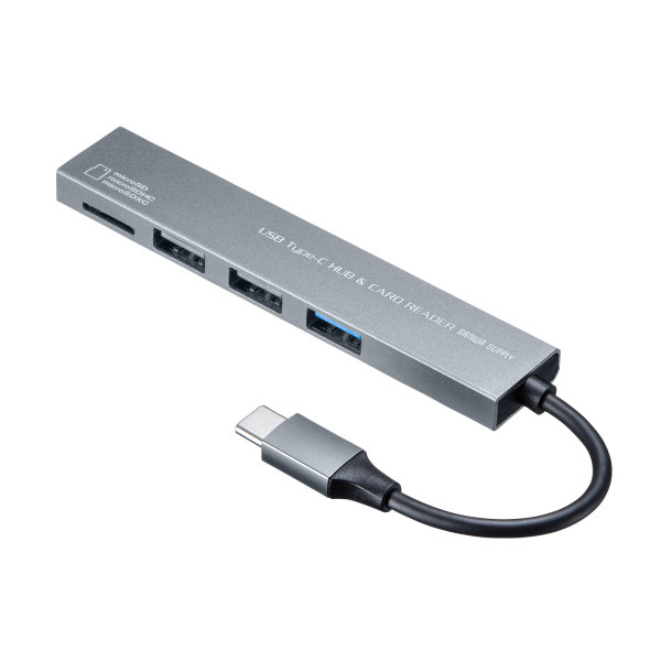 【USB-3TCHC19S】サンワサプライ　Type-C 3ポート コンボスリムハブ（microSDカードリーダー付き）