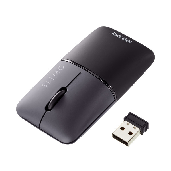 【MA-WBS310BK】サンワサプライ　静音ワイヤレスブルーLEDマウス SLIMO （充電式・USB A）