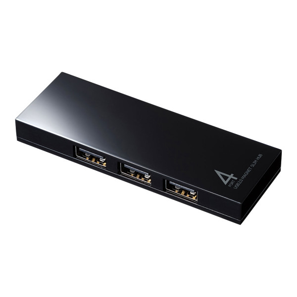 【USB-2H401BKN】サンワサプライ　磁石付きスリム4ポートUSB2.0ハブ