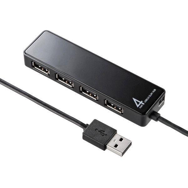 【USB-HTV410BKN2】サンワサプライ　HDD接続対応・面ファスナー付4ポートUSB2.0ハブ