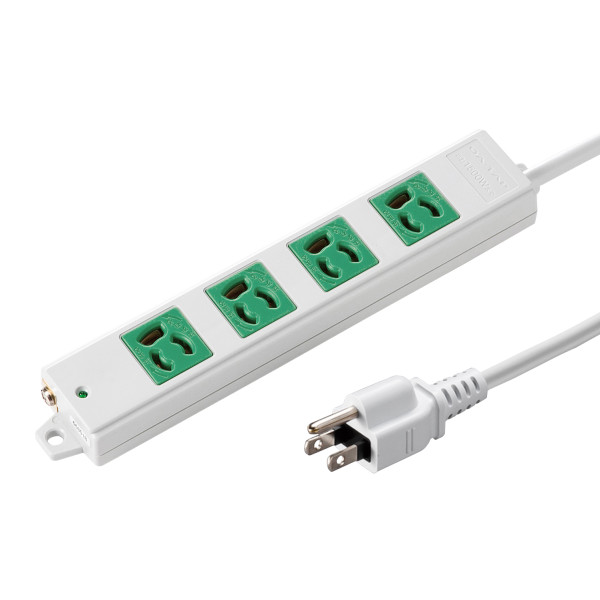 【TAP-K4-3G】サンワサプライ　3P、3m、4個口タップ緑色（バックアップ用）