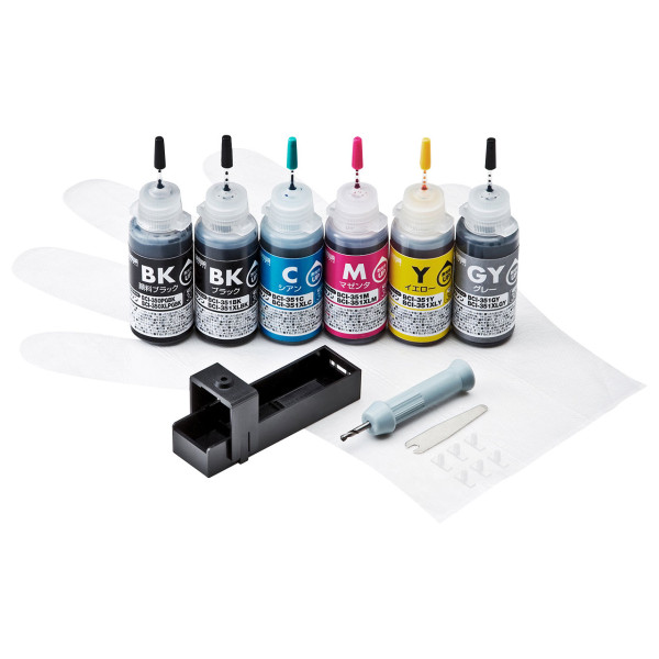 【INK-C351S30S6】サンワサプライ　詰め替えインクBCI-350PGBK・351BK・C・M・Y・GY用