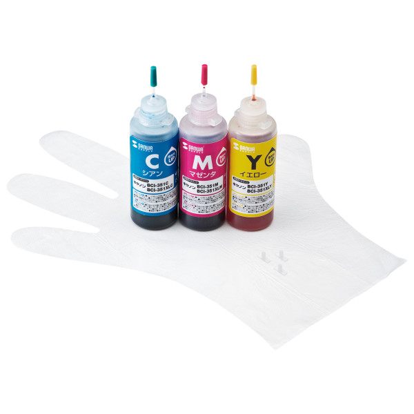 【INK-C351S60】サンワサプライ　詰め替えインクBCI-351C・M・Y用