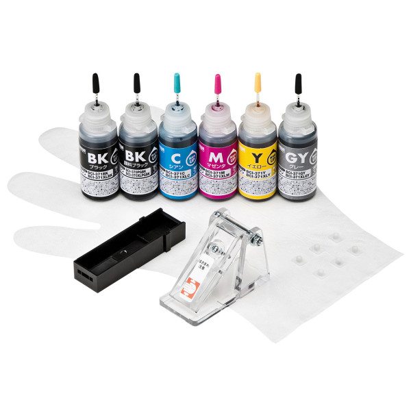 【INK-C371S30S6】サンワサプライ　詰め替えインクBCI-370PGBK・371BK・C・M・Y・GY用