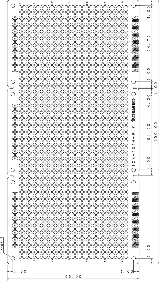 【ICB-502H-PBF】サンハヤト ユニバーサル基板（鉛フリー基板両面／95×190×1.6t）