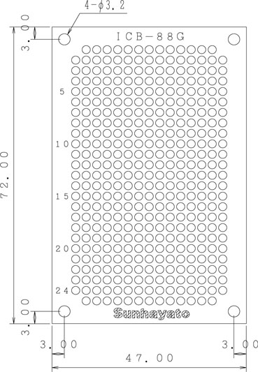 【ICB-86G-PBF】サンハヤト 小型ユニバーサル基板（鉛フリー基板片面／47×72×1.2t）
