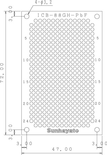 【ICB-88GH-PBF】サンハヤト 小型ユニバーサル基板（鉛フリー基板両面／47×72×1.2t）