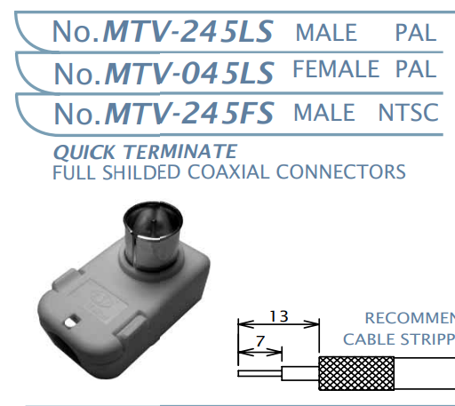 【MTV-045LS】マル信無線電機 TV-ビデオ-受信用コネクタ